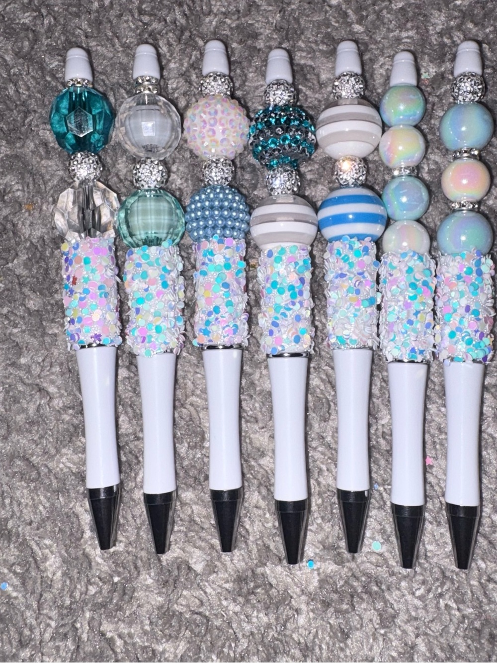 Iridescent Beaded White Ballpoint Pens - Set of Decorative Home Office Favors